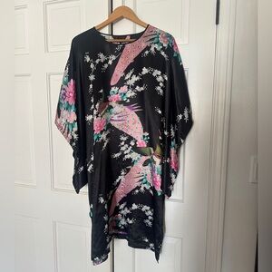 Dynasty Silk Floral Kimono Dress with Bird Design